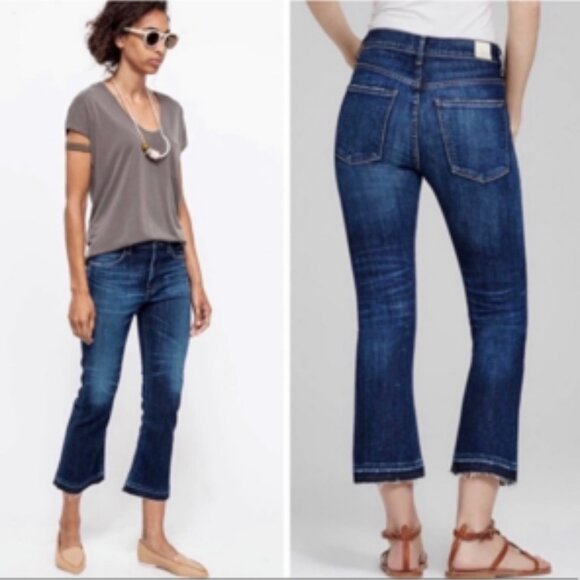 Citizens of Humanity High Rise Cropped Flare Jean Raw Hem Medium Wash Size 26 - Picture 1 of 11
